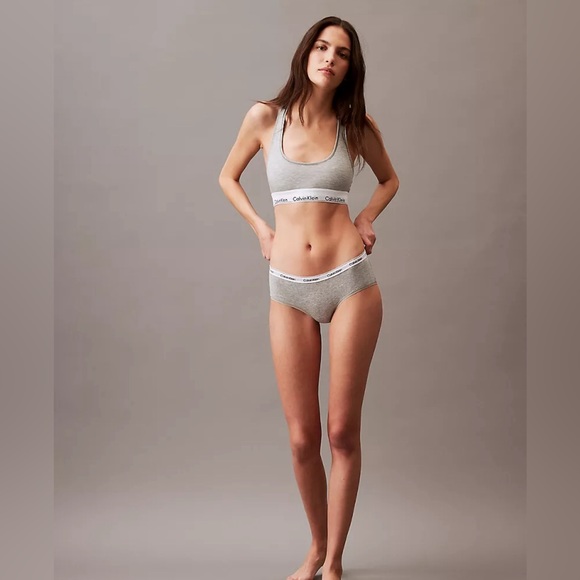 Calvin Klein Modern Cotton Unlined Bralette in Grey & Black - Picture 1 of 5
